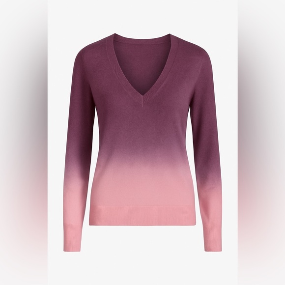 Lord & Taylor 100% Cashmere V-Neck Sweater XS Purple Pink Ombre Gradient Soft - Picture 1 of 12